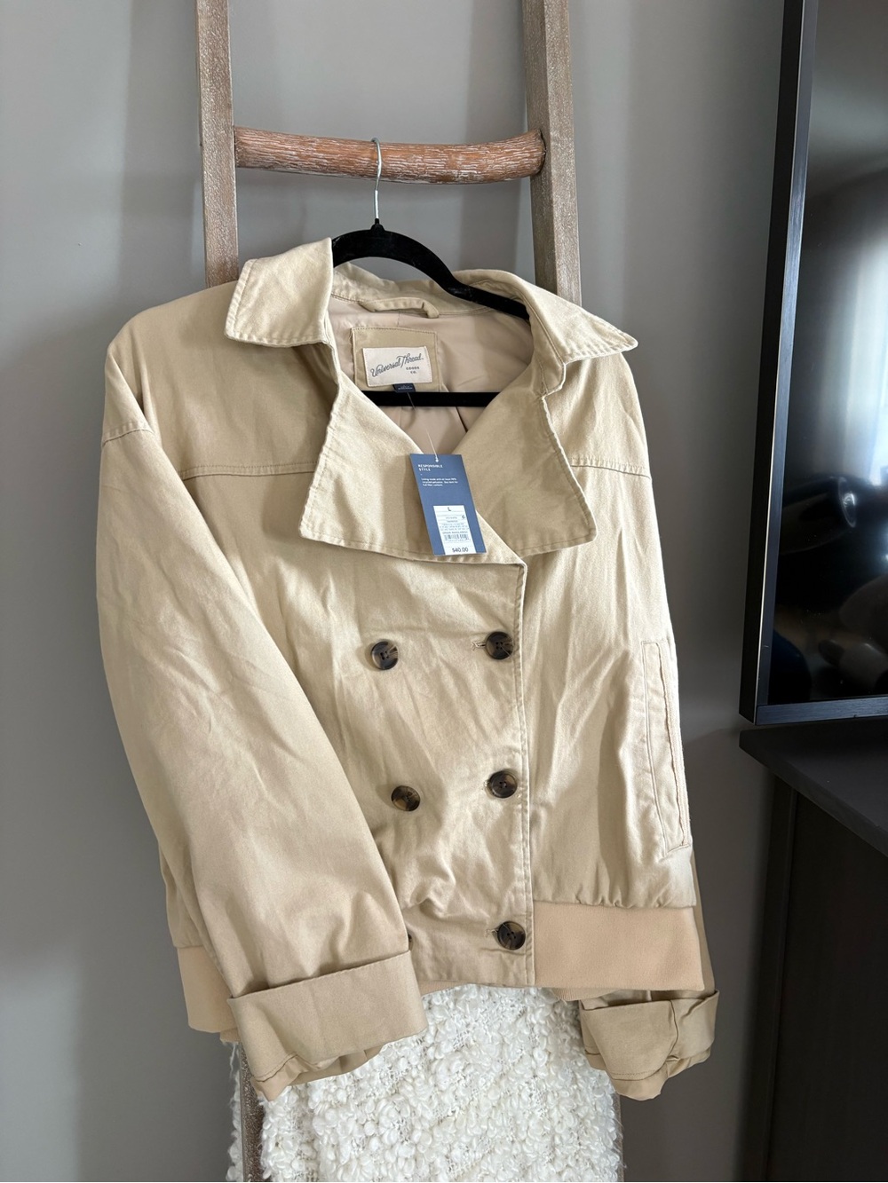 Beige Double-Breasted Womens Jacket - Picture 2 of 4